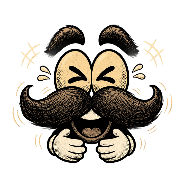 Stache is laughing